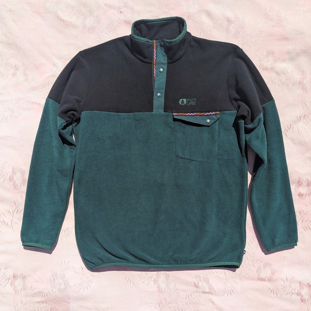 Picture Organic Clothing Arcca 1/4 Fleece‎ Pullover Men's Large Green Black